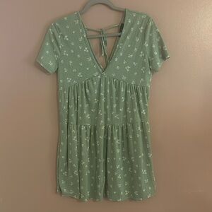 Medium sized mint green floral mini dress from All Saints
